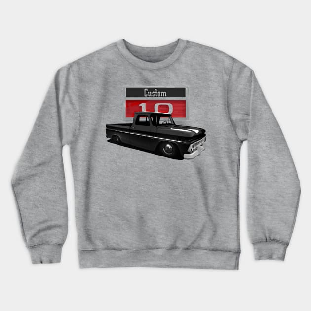 1966 Slammed Black Chevy C10 Truck Crewneck Sweatshirt by hotroddude